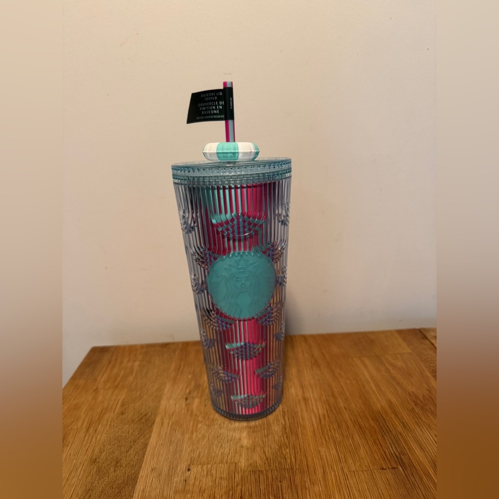 Starbucks 2025 Summer Beach Pool Floaty Straw Topper Pink Blue 24 oz Cold Cup